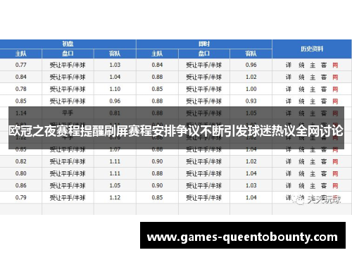 欧冠之夜赛程提醒刷屏赛程安排争议不断引发球迷热议全网讨论