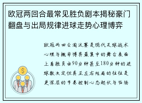 欧冠两回合最常见胜负剧本揭秘豪门翻盘与出局规律进球走势心理博弈 欧冠两回合最常见胜负剧本揭秘豪门翻盘与出局规律进球走势心理博弈