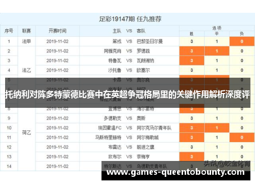 托纳利对阵多特蒙德比赛中在英超争冠格局里的关键作用解析深度评 托纳利对阵多特蒙德比赛中在英超争冠格局里的关键作用解析深度评