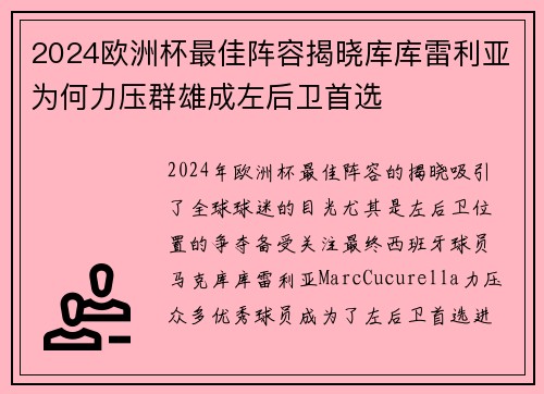 2024欧洲杯最佳阵容揭晓库库雷利亚为何力压群雄成左后卫首选 2024欧洲杯最佳阵容揭晓库库雷利亚为何力压群雄成左后卫首选